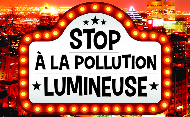 Affiche lumineuse sur laquelle on peut lire Stop à la pollution lumineuse