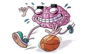 Illustration d'un cerveau qui joue au basketball